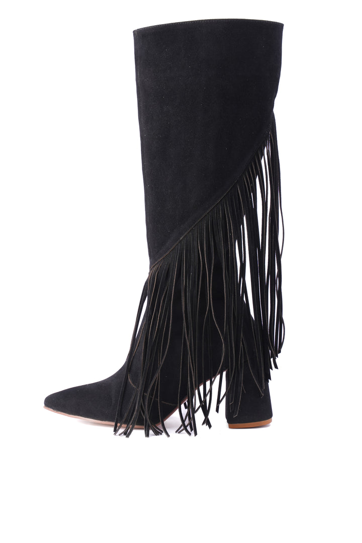Wildheart Fringe Knee Boot| Black