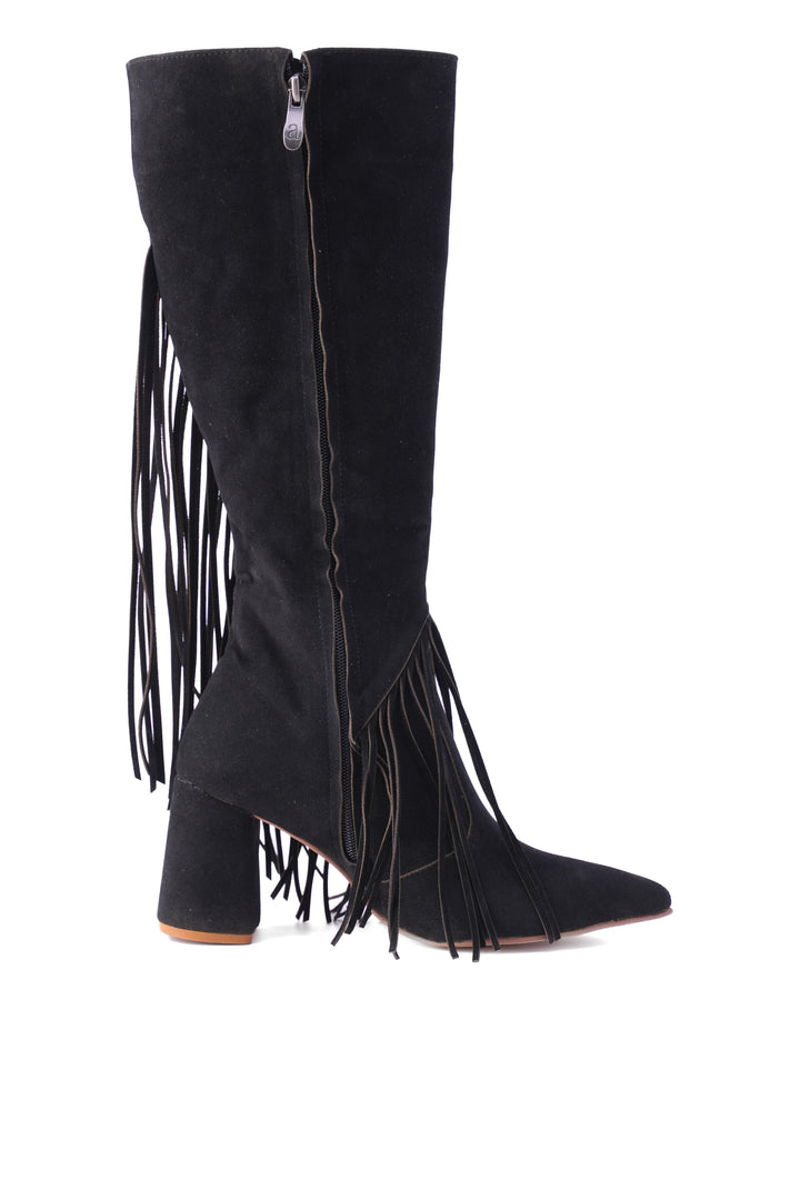 Wildheart Fringe Knee Boot| Black