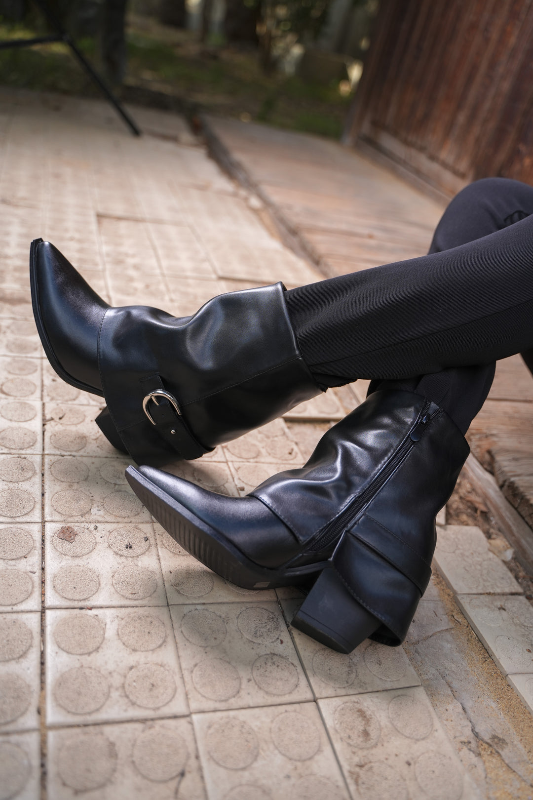 Classic Black Buckle Leather Ankle Boots | Black