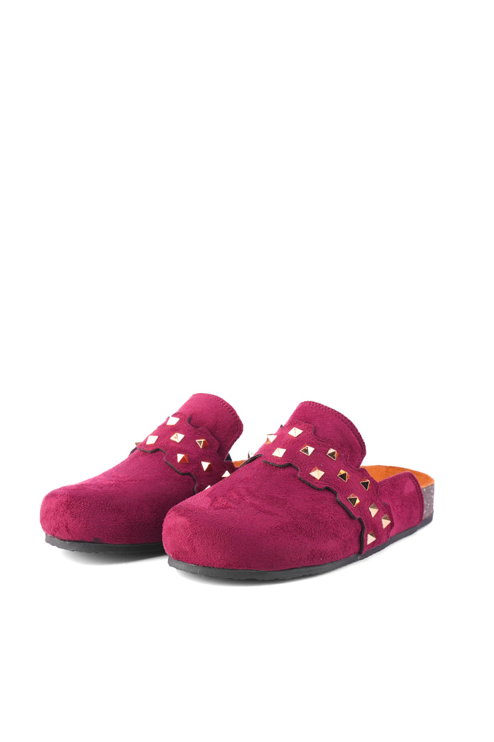 burgundy Suede Slip-On Mules with Gold Studs