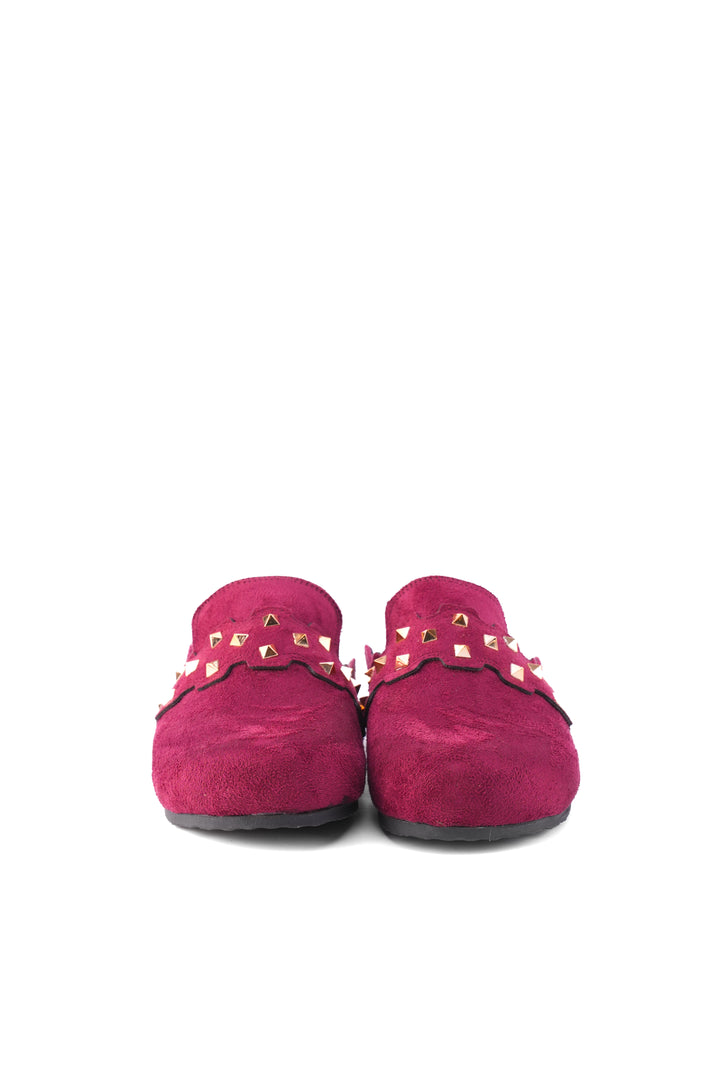 burgundy Suede Slip-On Mules with Gold Studs