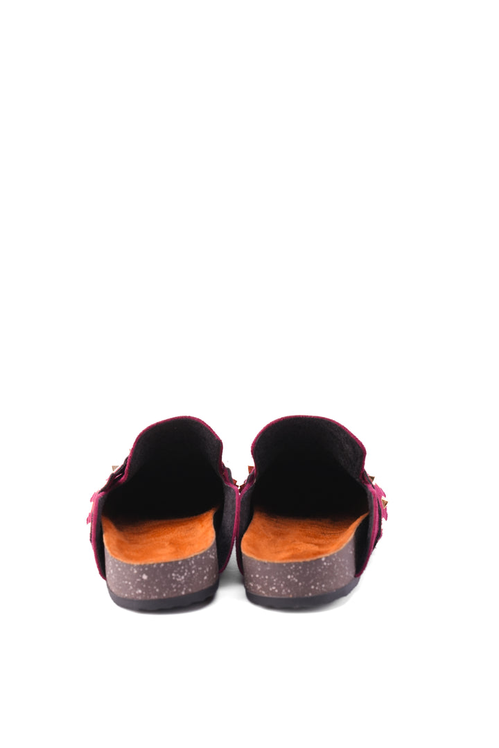 burgundy Suede Slip-On Mules with Gold Studs