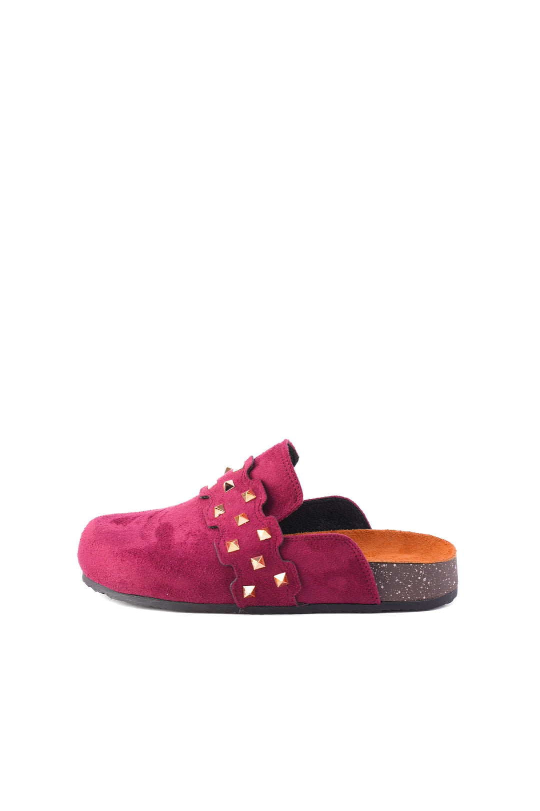 burgundy Suede Slip-On Mules with Gold Studs