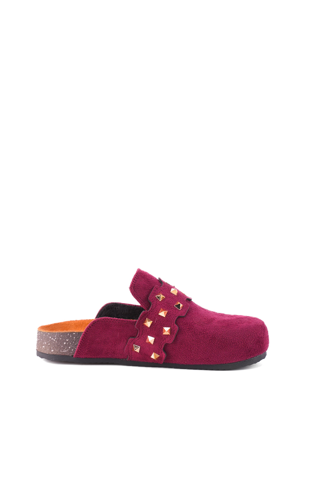 burgundy Suede Slip-On Mules with Gold Studs