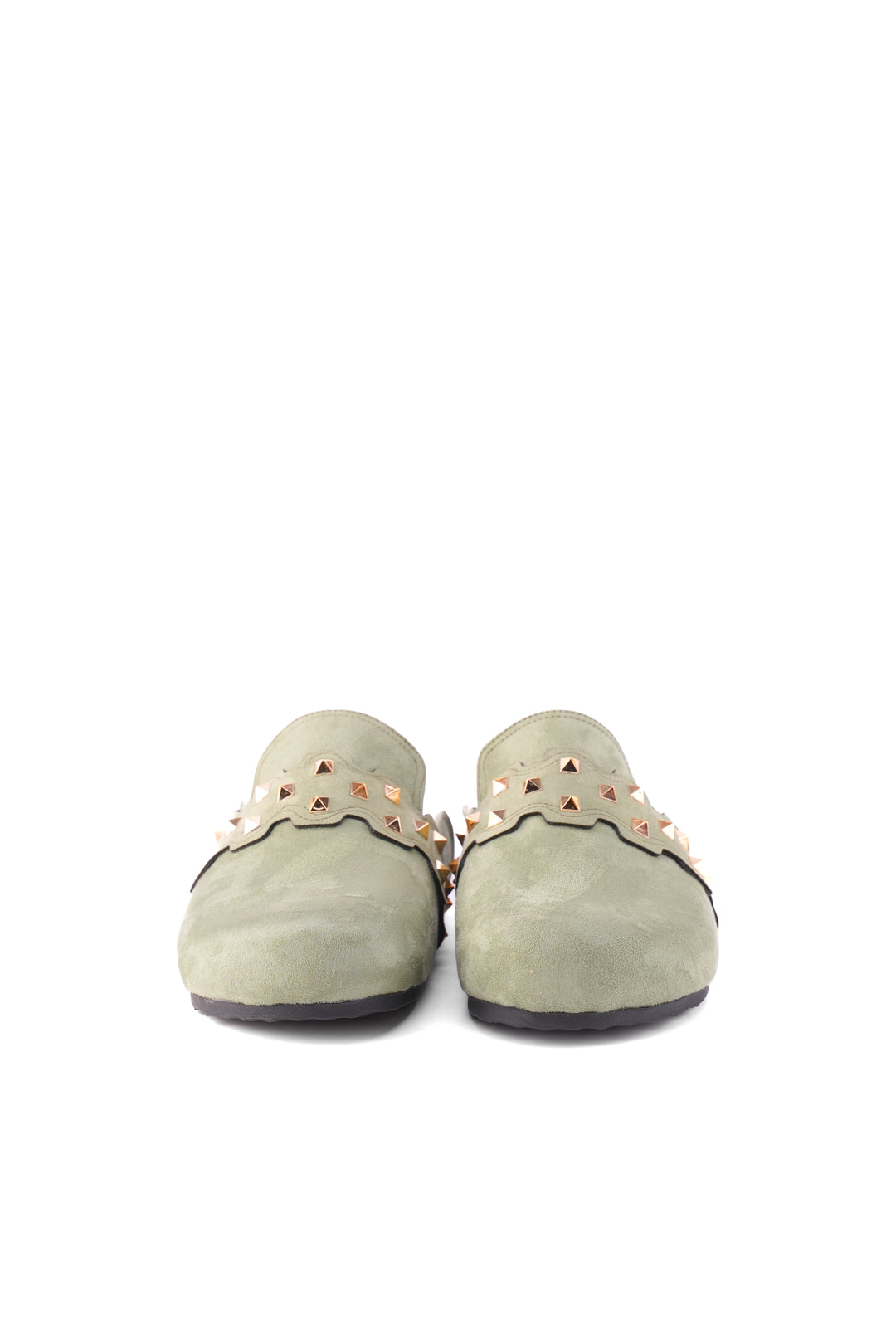 Mint Suede Slip-On Mules with Gold Studs