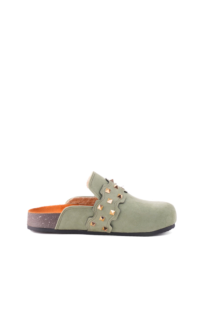 Mint Suede Slip-On Mules with Gold Studs