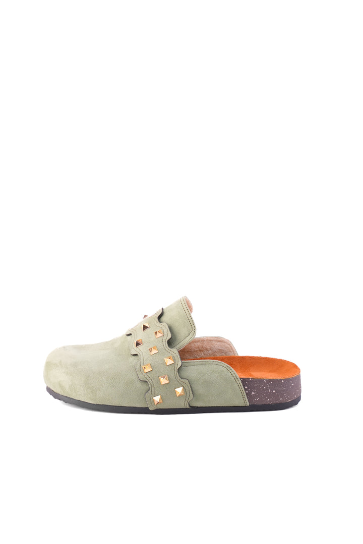 Mint Suede Slip-On Mules with Gold Studs