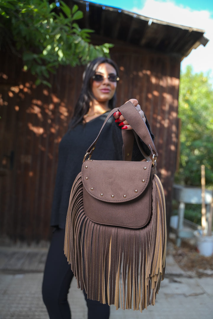 Crimson Fringe Suede Shoulder Bag - Brown