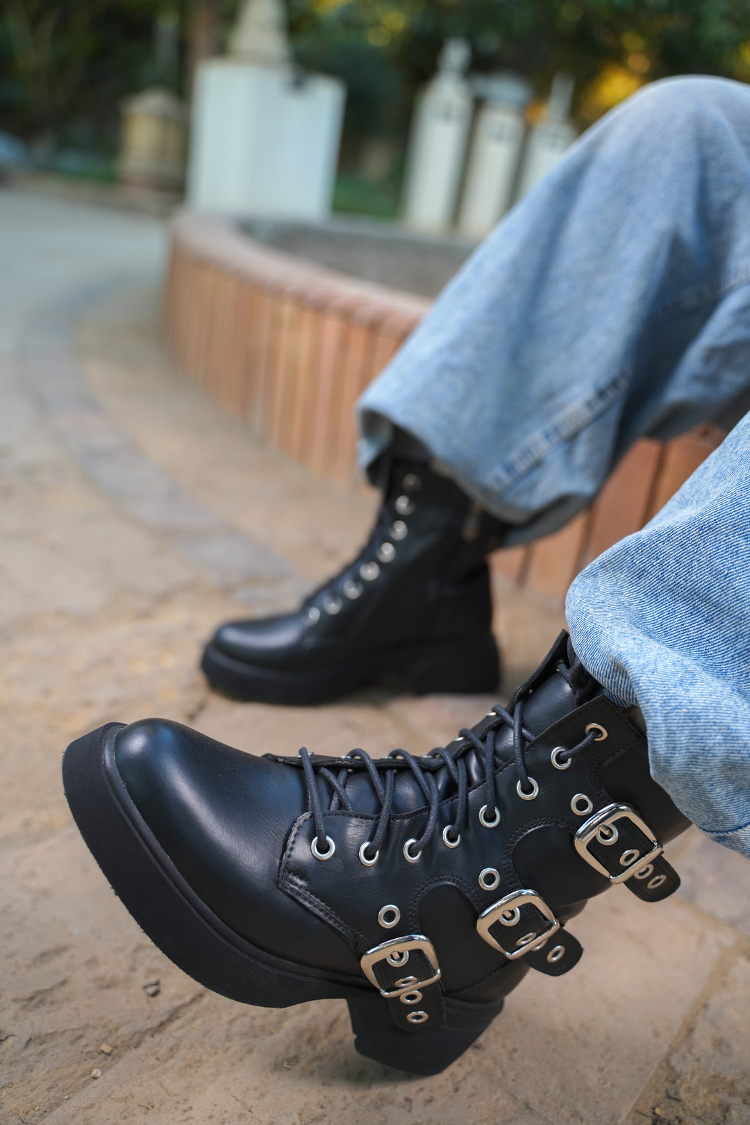 Midnight Rebel Buckled Combat Boots | Black
