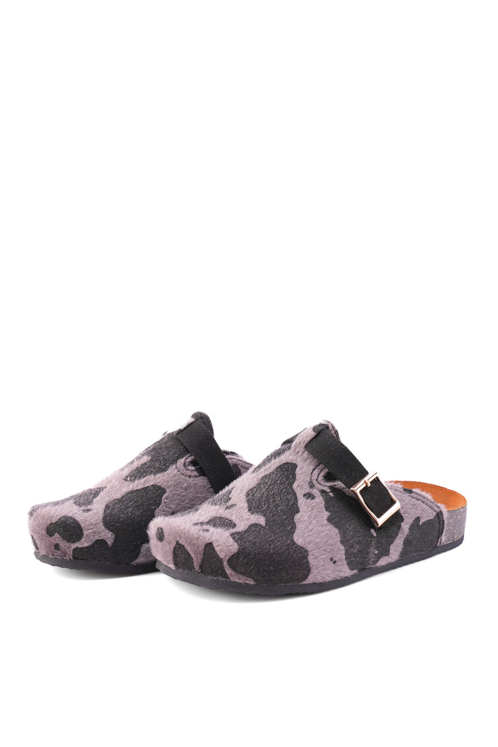 Mirage Cow Print Clogs | Gray & Black