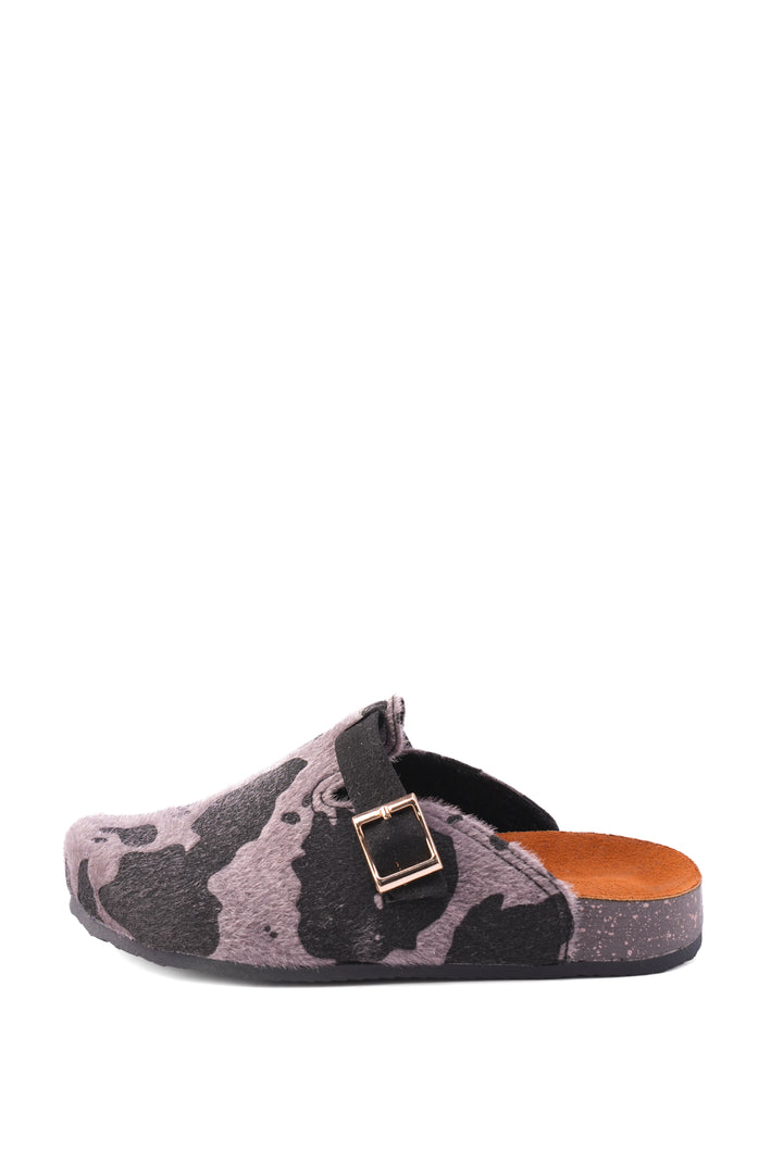 Mirage Cow Print Clogs | Gray & Black