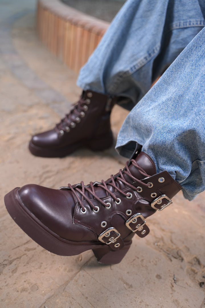 Midnight Rebel Buckled Combat Boots | Brown