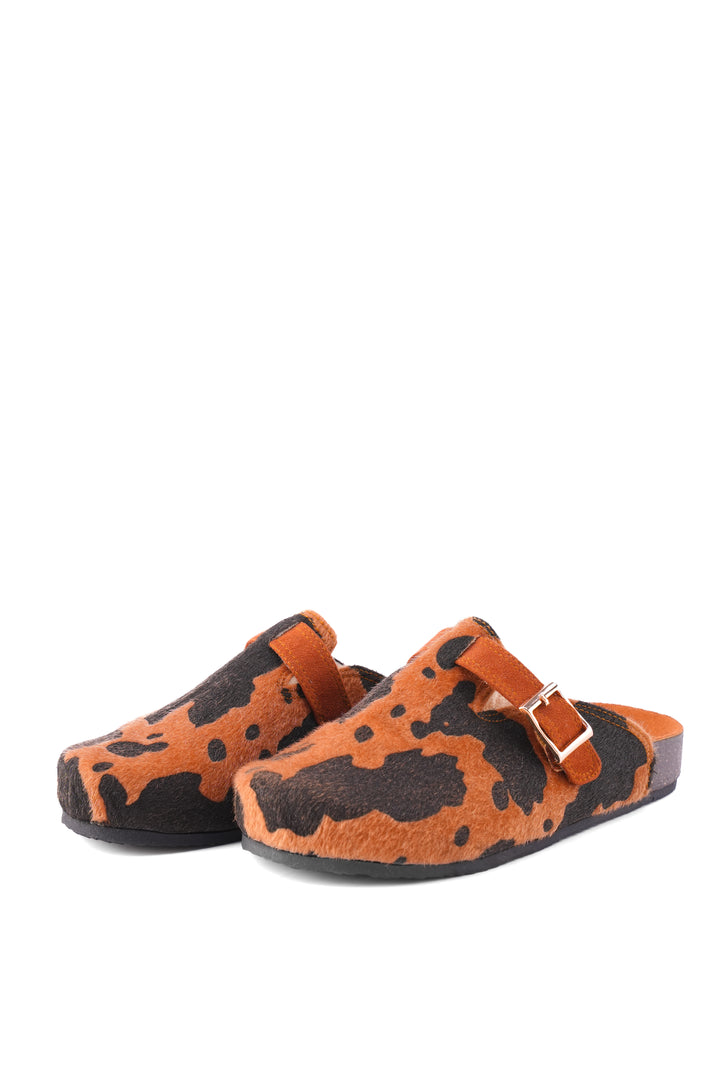 Terra Cow Print Clogs | Cognac & Black