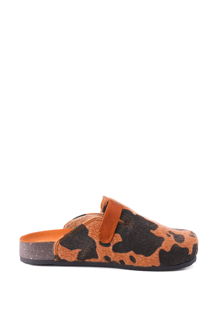 Terra Cow Print Clogs | Cognac & Black