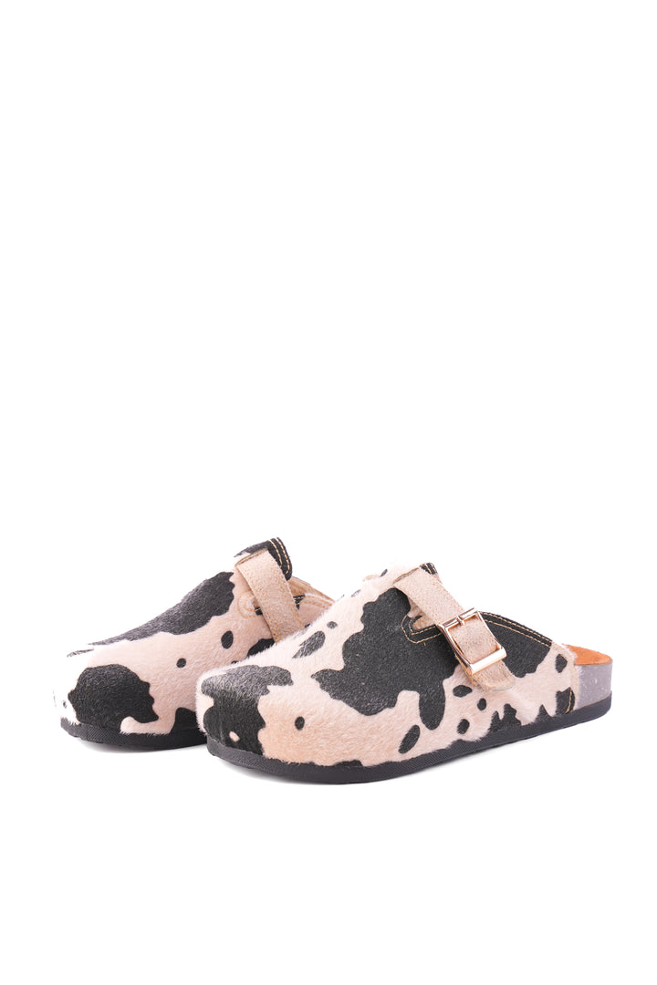 Pastel Cow Print Clogs | Light Beige & Black