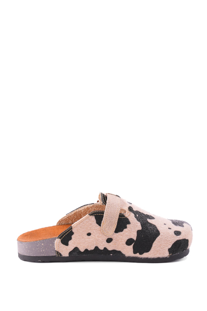 Pastel Cow Print Clogs | Light Beige & Black