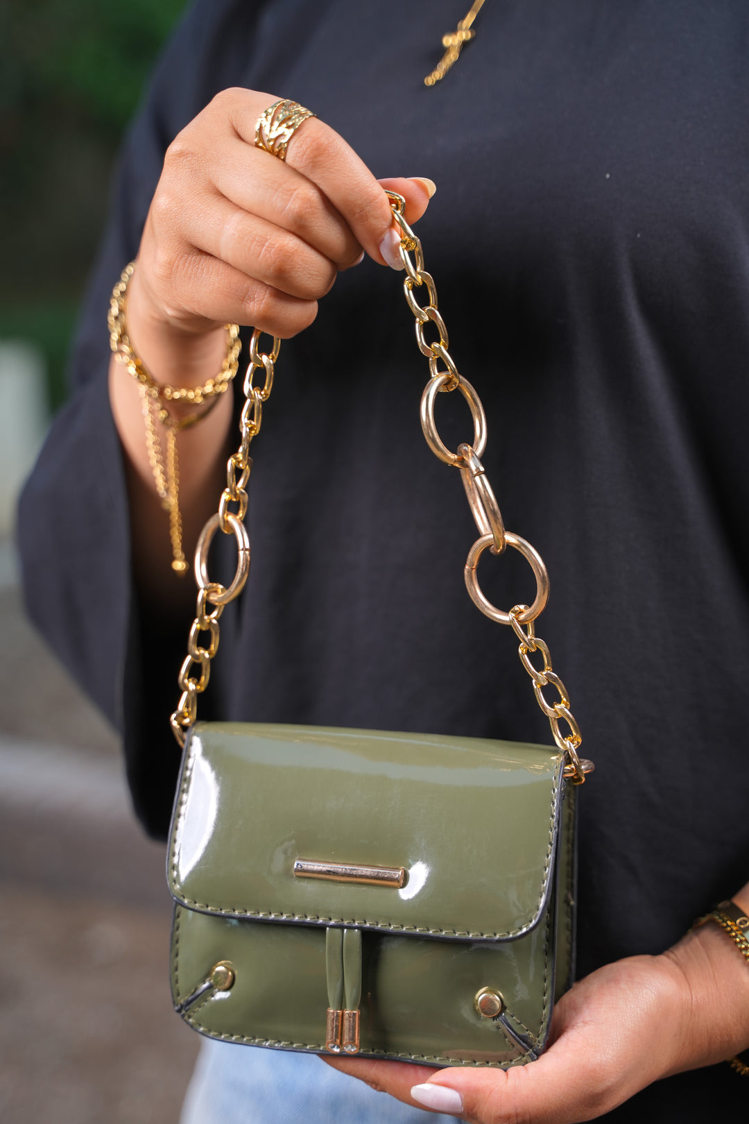 Luxe Mini Chain Bag - olive green