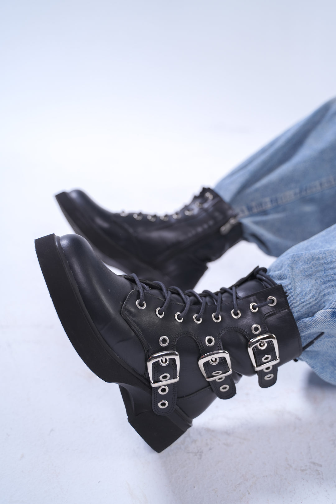 Midnight Rebel Buckled Combat Boots | Black