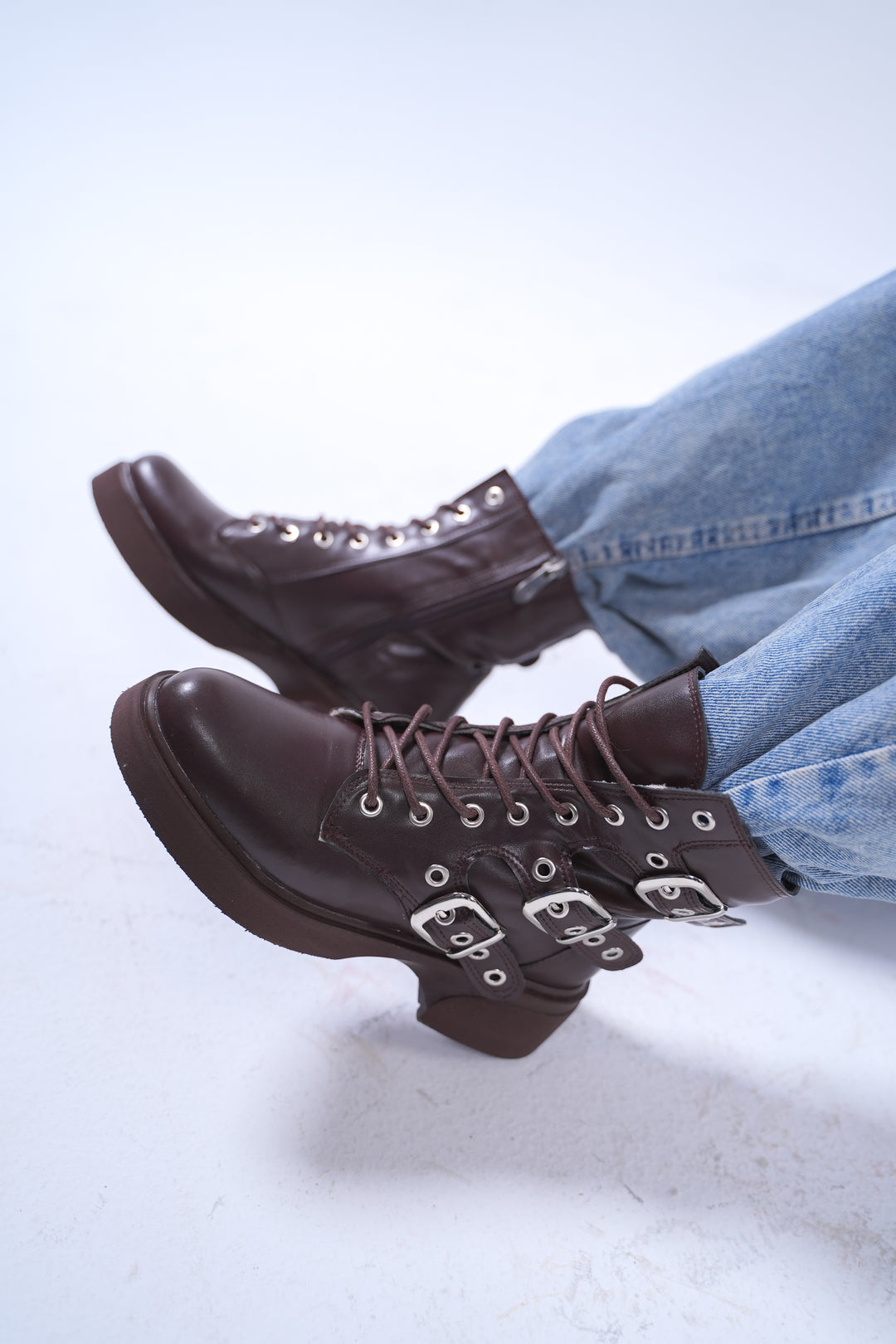 Midnight Rebel Buckled Combat Boots | Brown