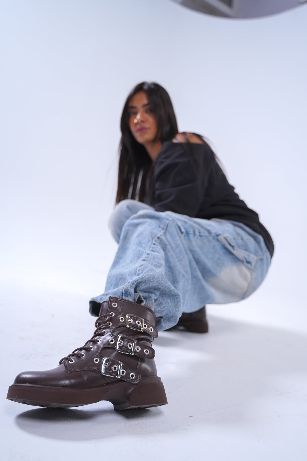 Midnight Rebel Buckled Combat Boots | Brown