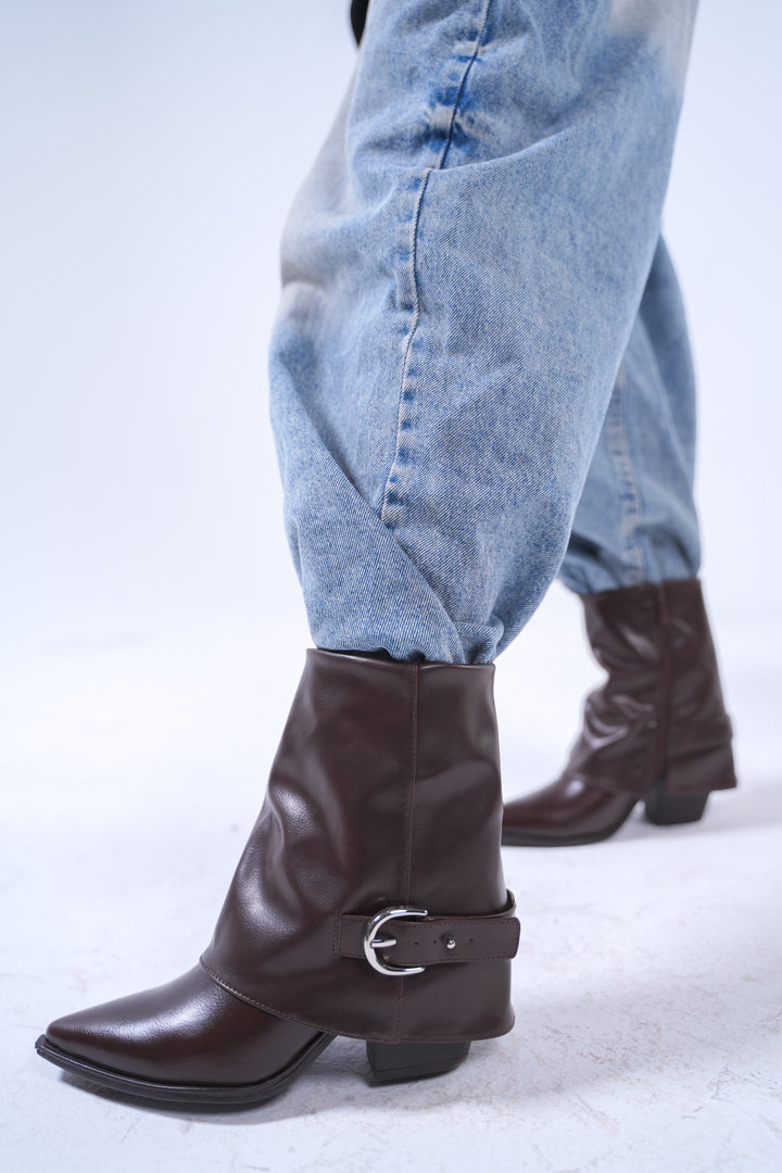 Classic Black Buckle Leather Ankle Boots | Brown