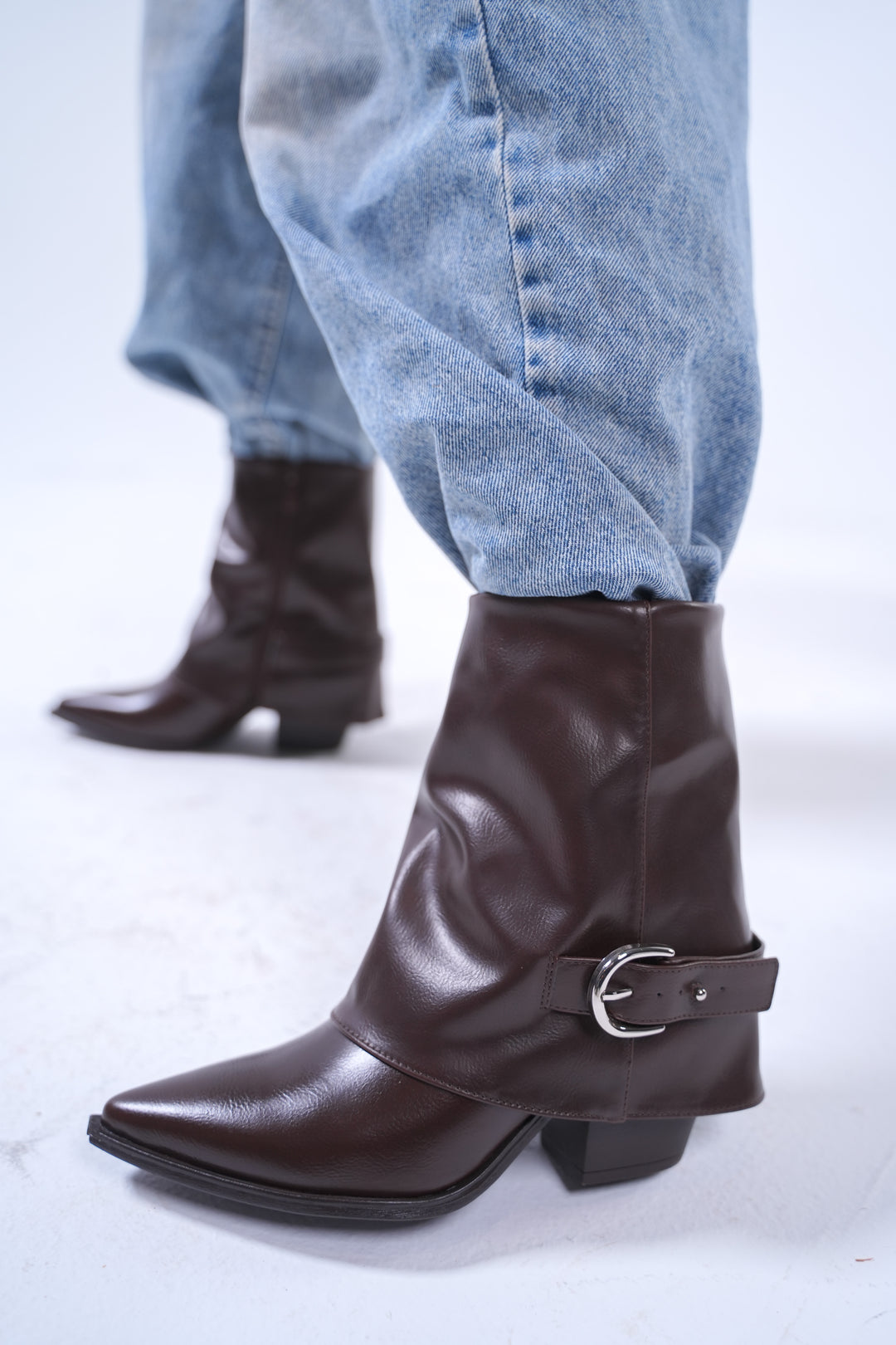 Classic Black Buckle Leather Ankle Boots | Brown