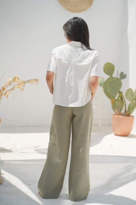 Pleated Palazzo Trousers - Olive