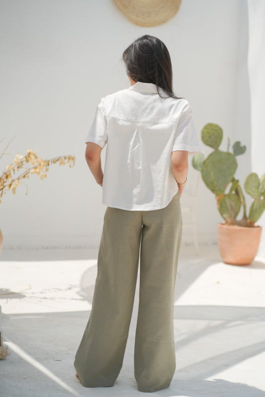 Pleated Palazzo Trousers - Olive
