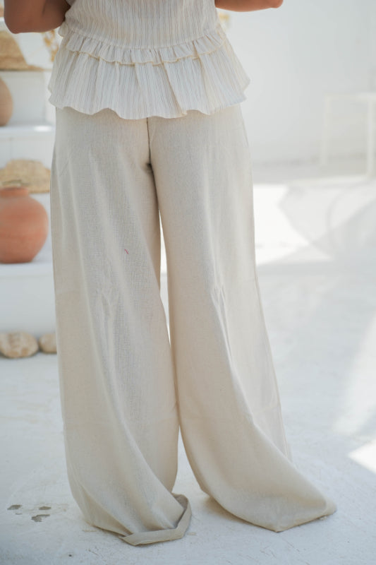 Wide-Leg Palazzo Trousers - Offwhite