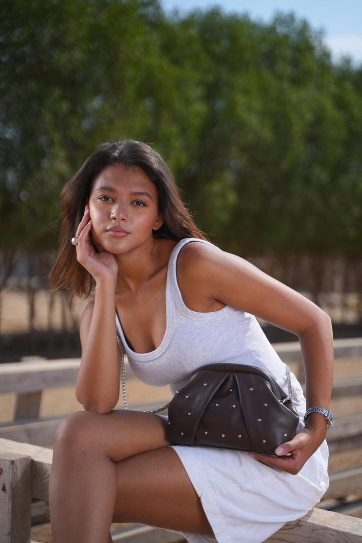 The Nova Ruched Clutch | Dark Brown