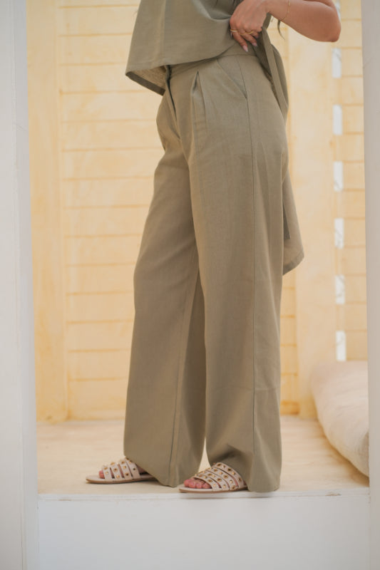 Pleated Palazzo Trousers - Olive