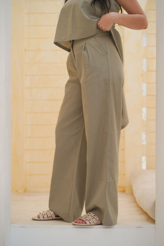 Pleated Palazzo Trousers - Olive