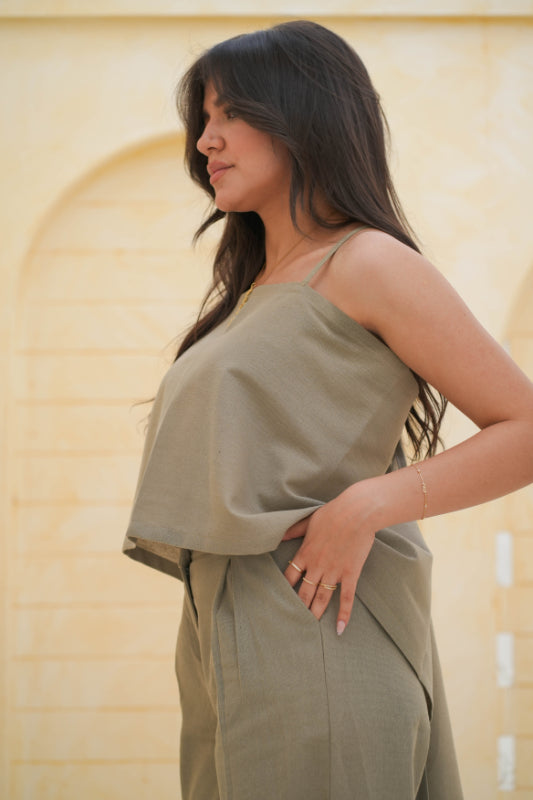 The "Origami" Open-Back Blouse - Olive
