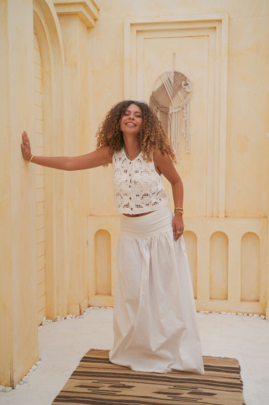 The "Breeze" Drop-Waist Skirt - Offwhite