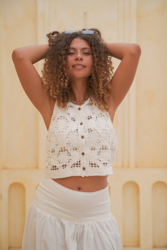The "Verano" Scalloped Crochet Tank - wthite