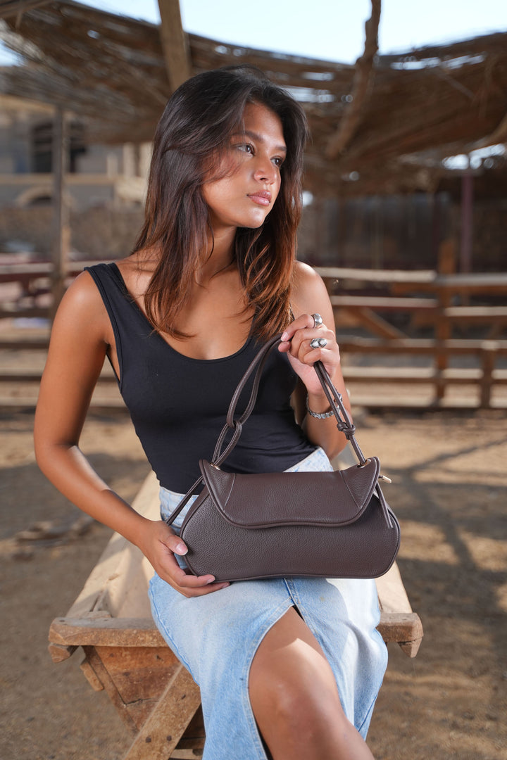 The Luna Classic Flap Shoulder Bag | Dark brown