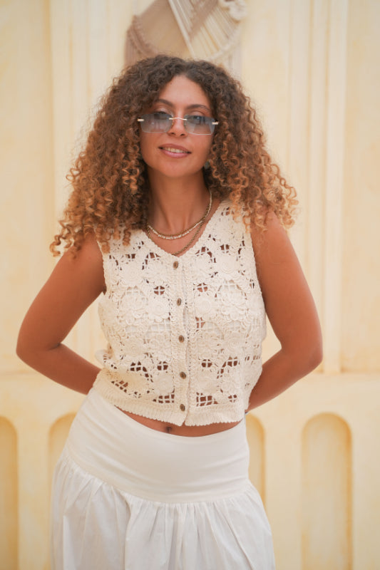 The "Verano" Scalloped Crochet Tank - Offwthite