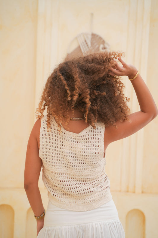 The "Verano" Scalloped Crochet Tank - Offwthite