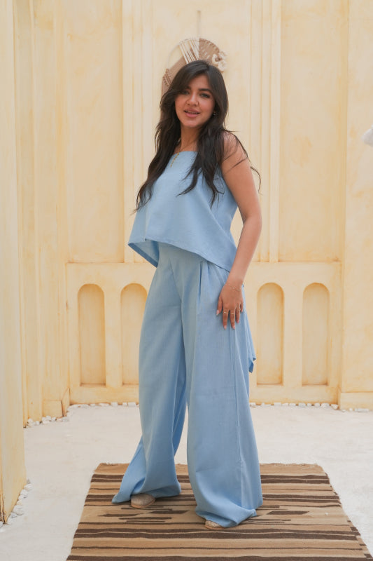 Wide-Leg Palazzo Trousers - BabyBlue