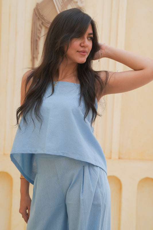 The "Origami" Open-Back Blouse - BabyBlue