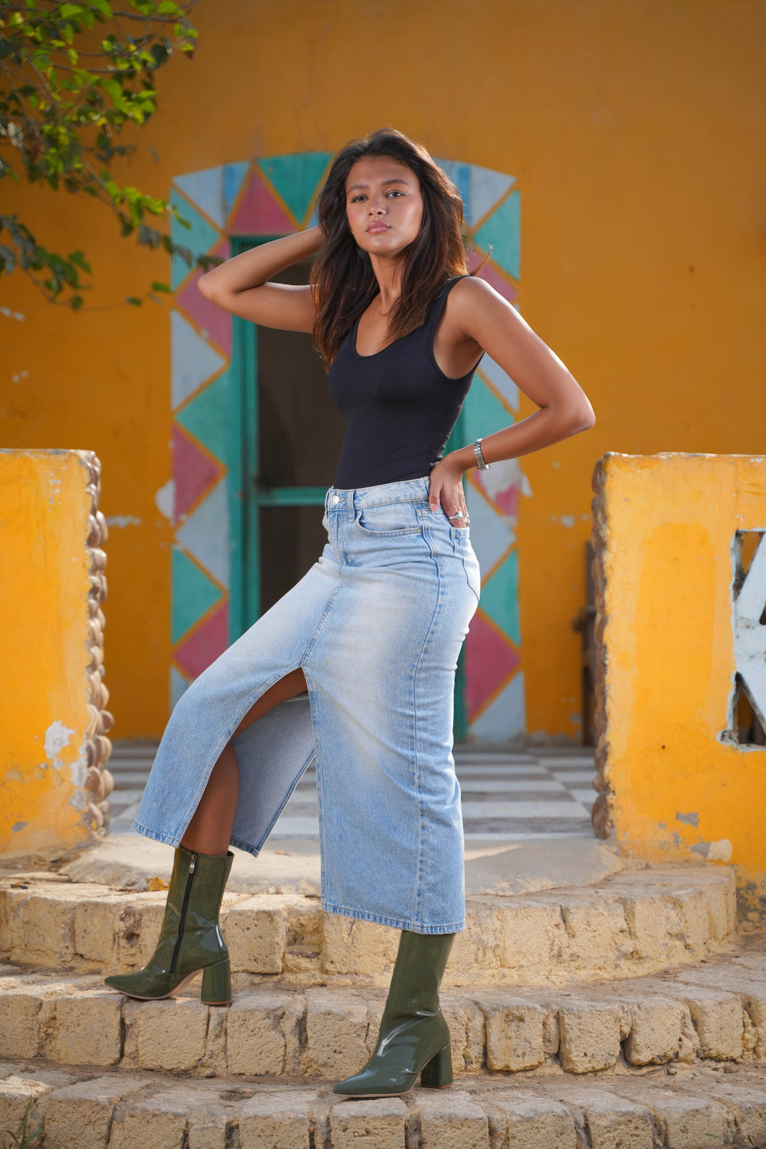 Siren Square Block Boot | Olive Patent