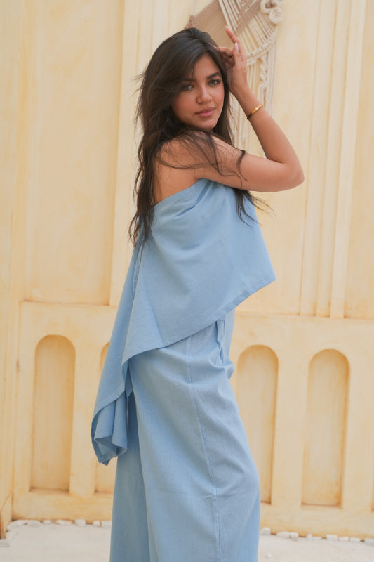 The "Origami" Open-Back Blouse - BabyBlue
