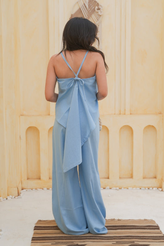 The "Origami" Open-Back Blouse - BabyBlue