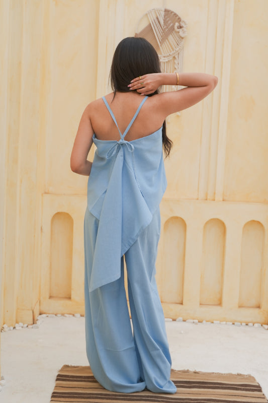 The "Origami" Open-Back Blouse - BabyBlue