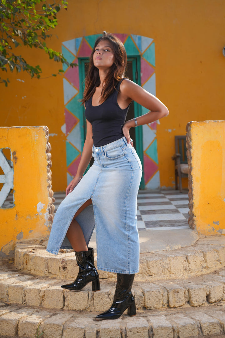 Siren Square Block Boot | Black Patent