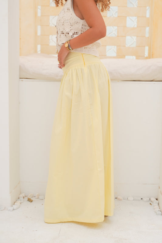 The "Breeze" Drop-Waist Skirt - Butter Yellow