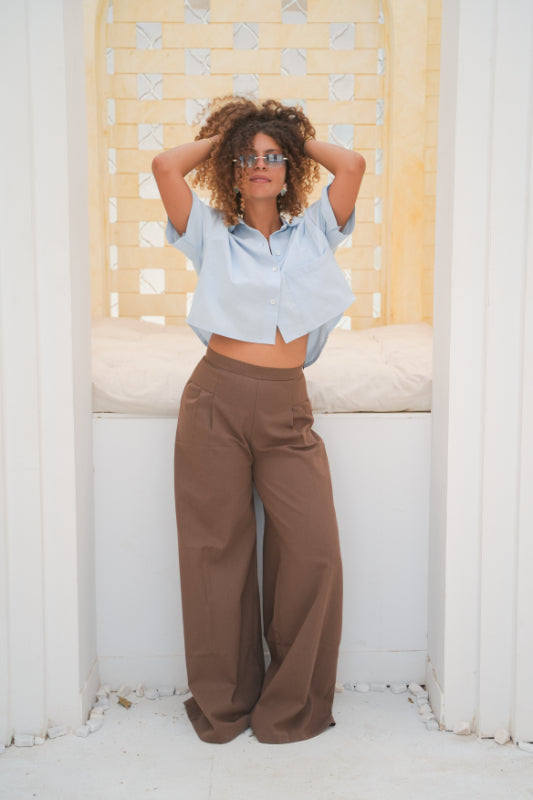 Wide-Leg Palazzo Trousers - Brown