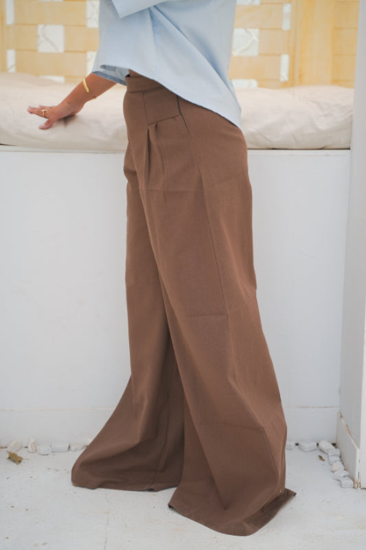 Wide-Leg Palazzo Trousers - Brown