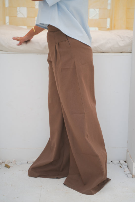 Wide-Leg Palazzo Trousers - Brown