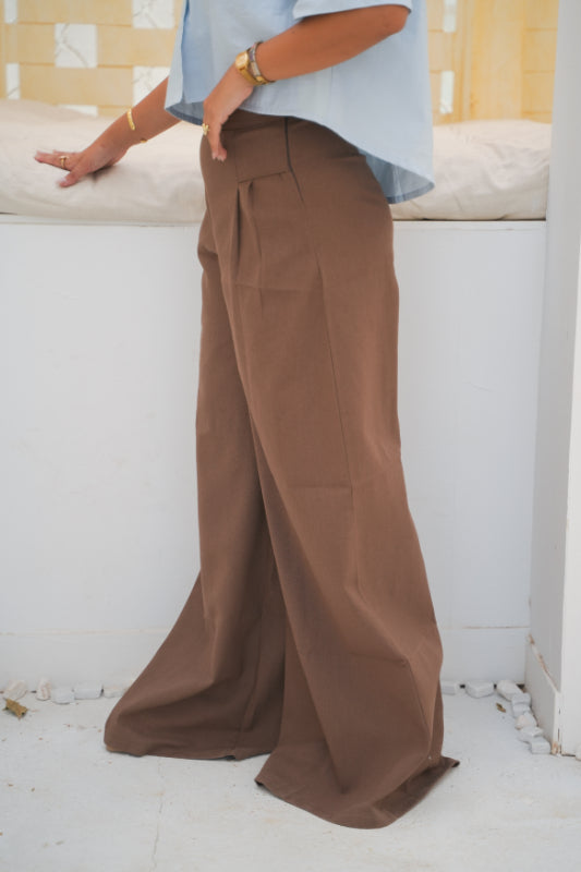 Wide-Leg Palazzo Trousers - Brown